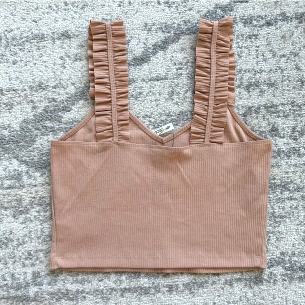 NWT ASOS Ribbed Crop Tank With Ruffle Straps Size 6 - Picture 4 of 5